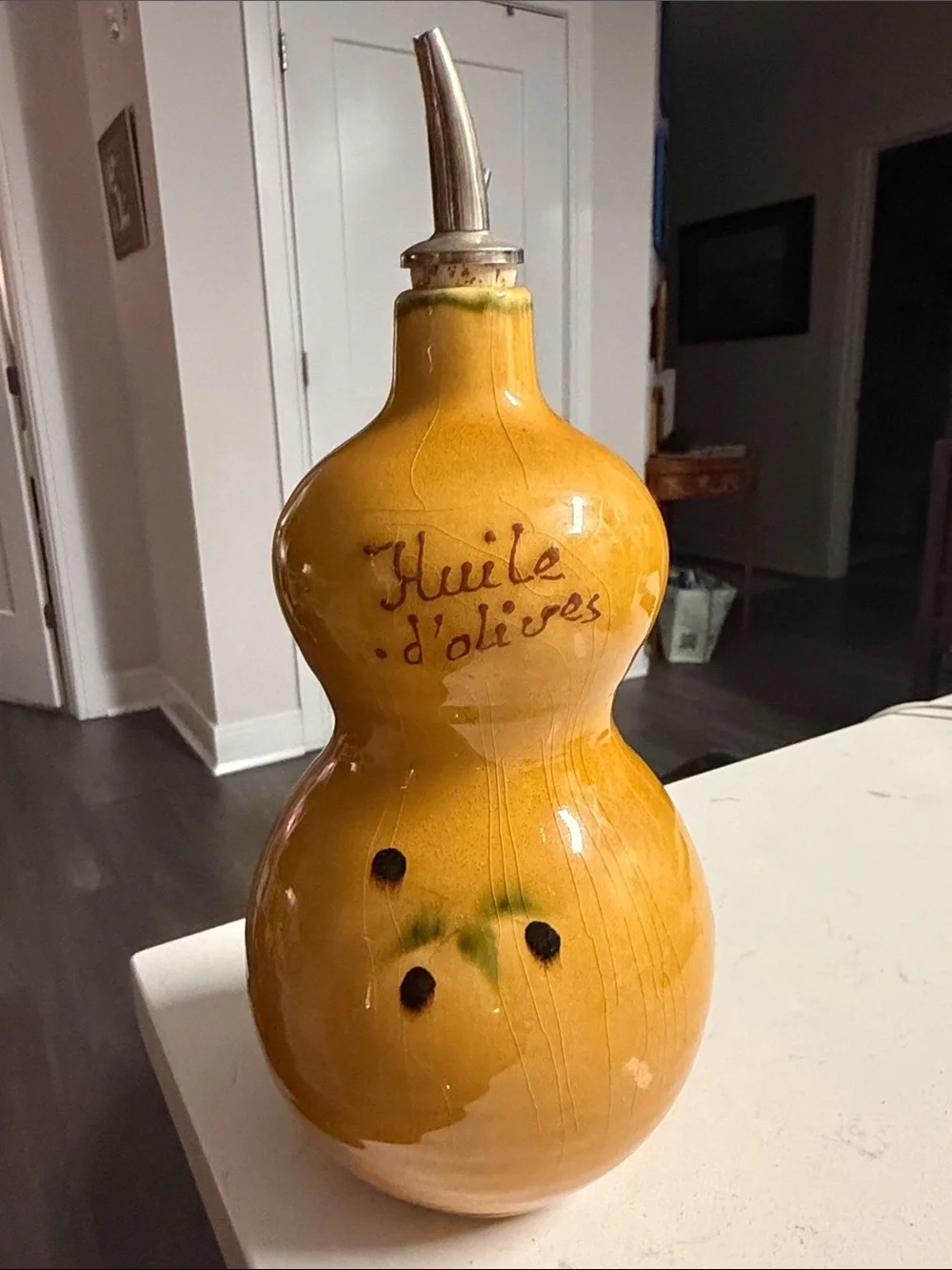 Yellow Ceramic Olive Oil Pourer - Gourd Style